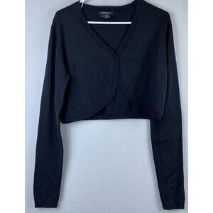 Karen Kane Sz L Black Cropped Rounded LS Button Silk Blend Cardigan